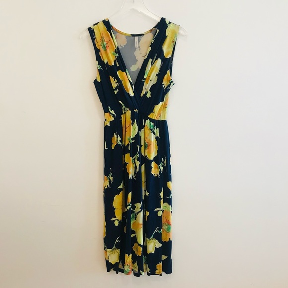 ModCloth Travel Sprightly Midi Navy Floral Dress Sz Large - Picture 1 of 16